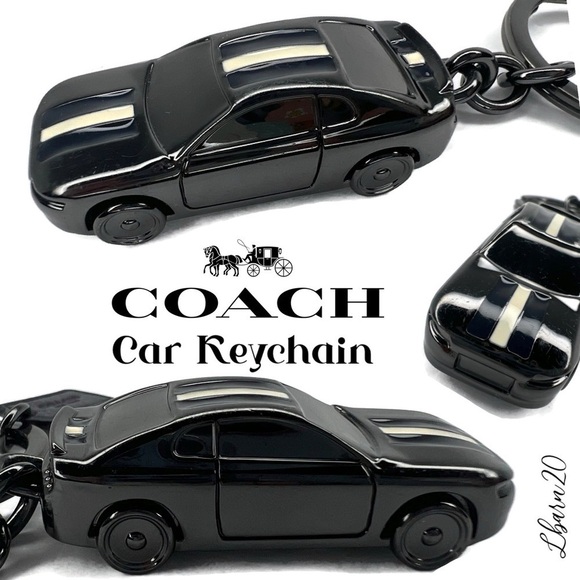 Coach Car Keychain Fob Camaro Matte Black Striped Sports Rare Gift for Dad Mens - Picture 1 of 6